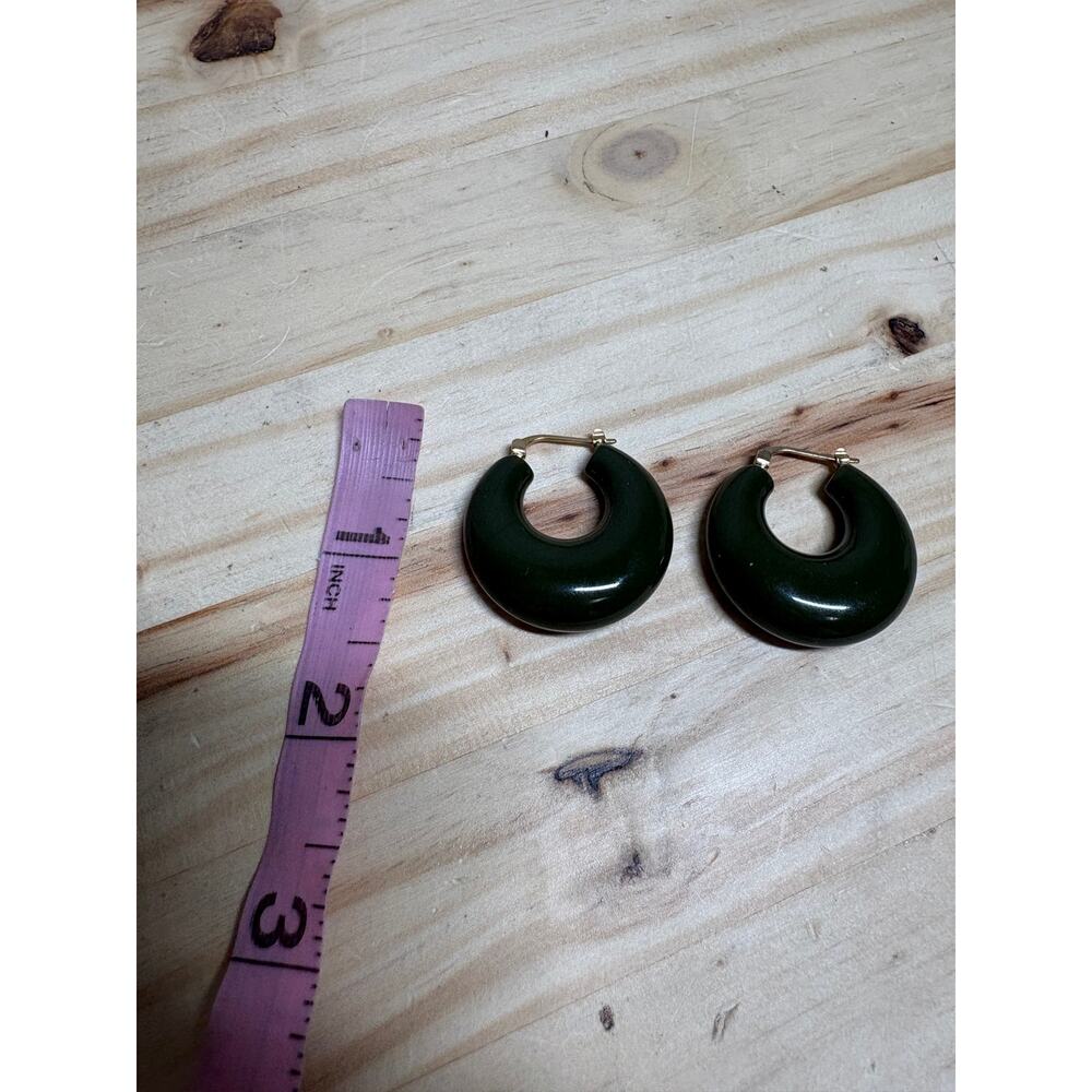 Rachel Comey Grass Chunky Hoop Earrings Seaweed Green Gold Tone - Picture 9 of 11